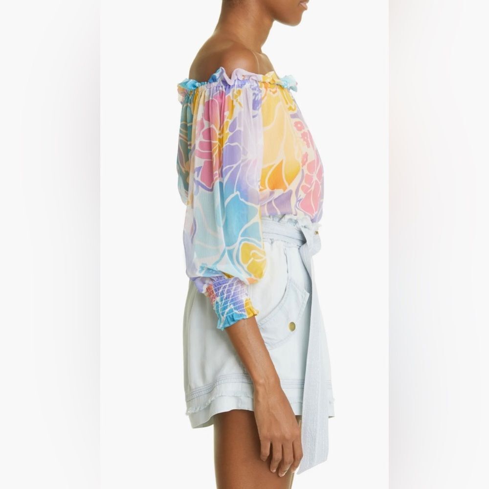 Ramy Brook Addison Floral Off the Shoulder 100% Silk Top Size Small NWT - Picture 13 of 16